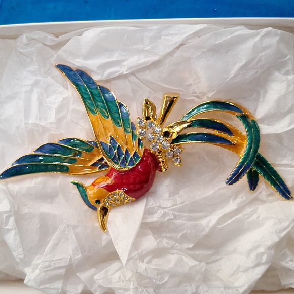 Enameled Bird of Pardise Brooch - Picture 3 of 3